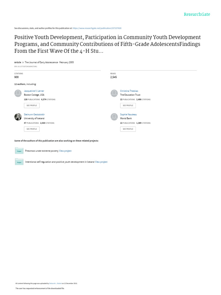 Positive Youth Development Participation in Commun | PDF | Adolescence ...