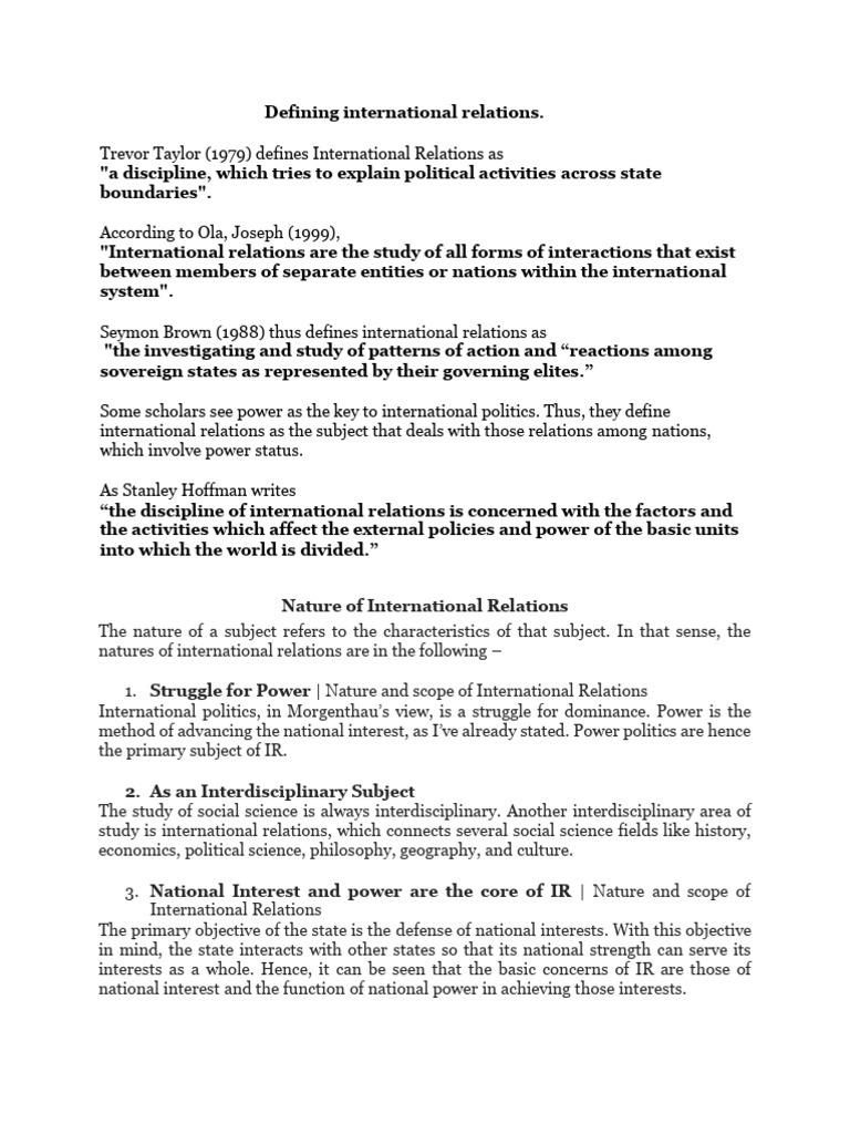 Nature and Scope of International Relations | PDF | International ...