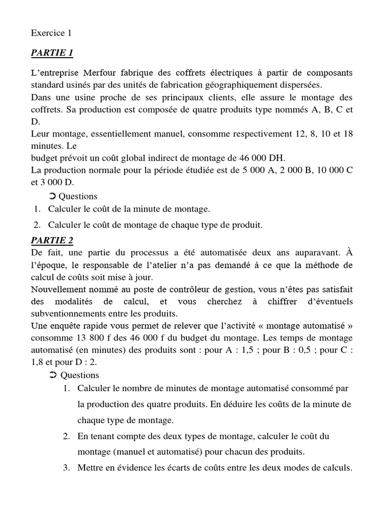 Exercice corrigé méthode ABC en gestion | PDF