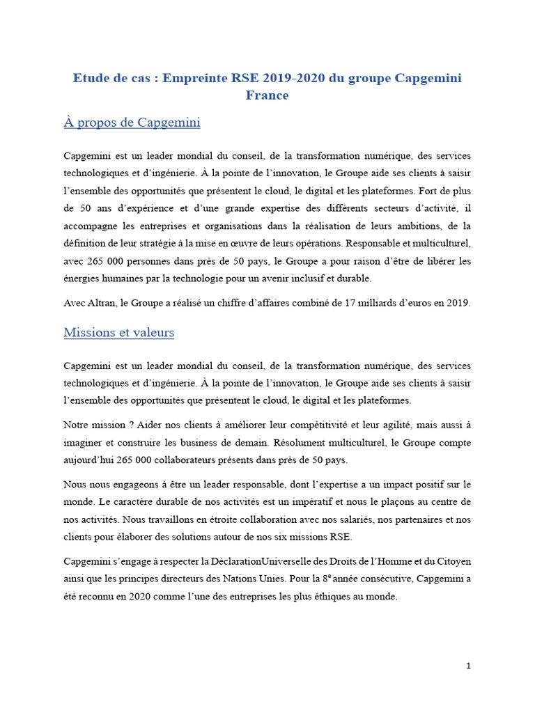 Empreinte RSE de Capgemini 2019-2020 | PDF | Environnement naturel ...