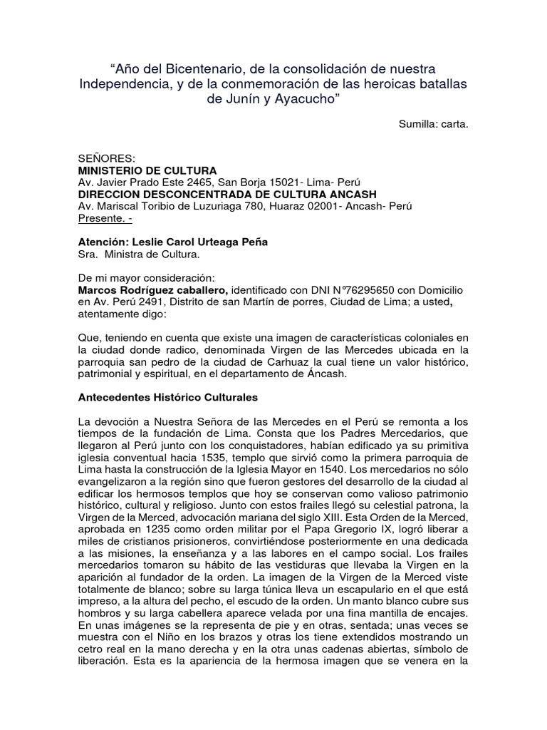 Carta Ministerio Cultura MDRC-01 | PDF