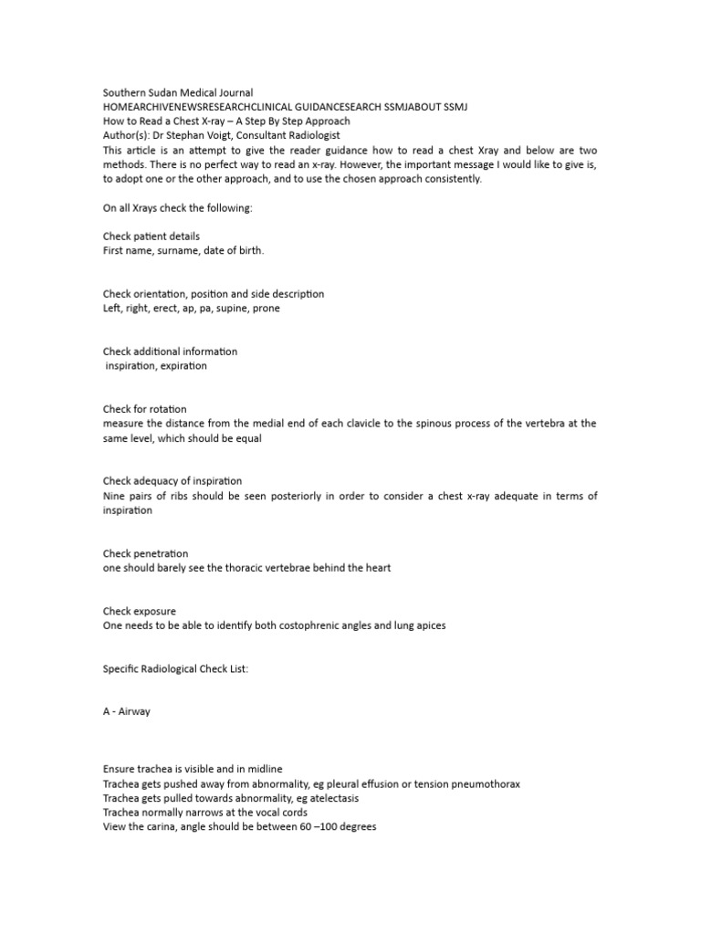 How To Read X Ray PDF Lung Thorax