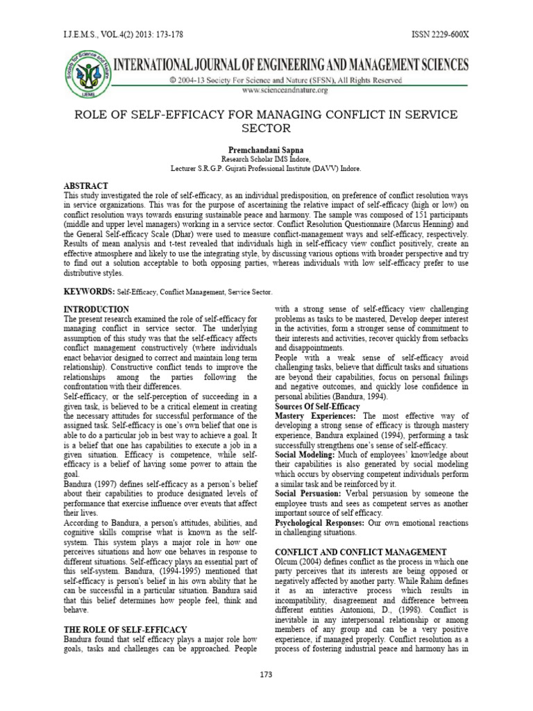 Self-Efficacy in Conflict Management | PDF | Self Efficacy ...