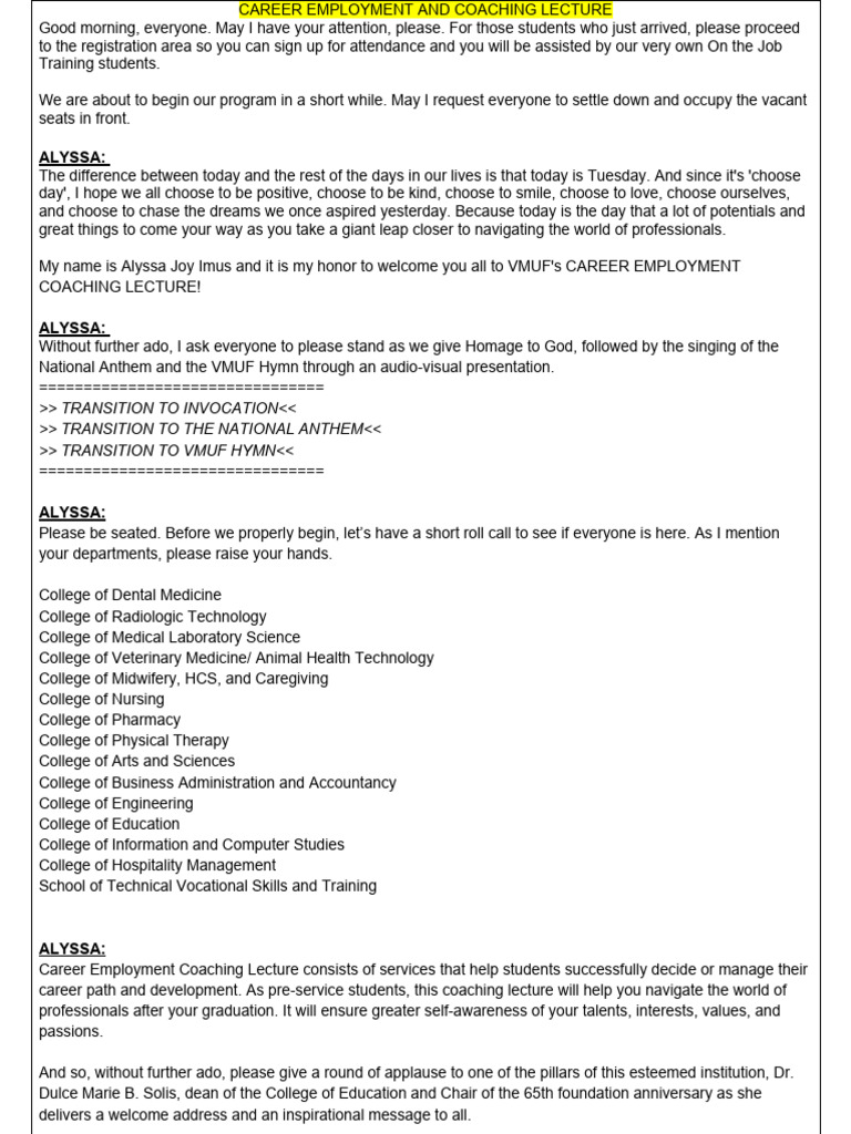 Career Employment Coaching Lecture Overview | PDF