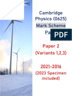 Cambridge Physics (0625) Mark Scheme: Paper 2 (Variants 1,2,3) 2021-2016