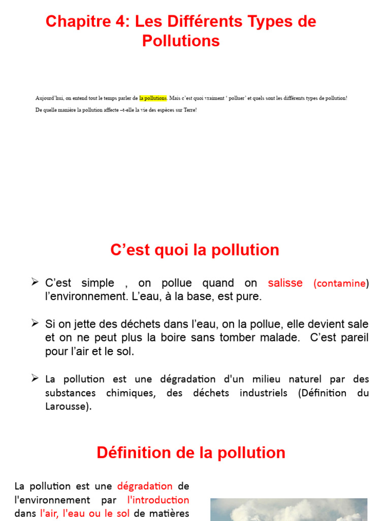 Types et Définition de la Pollution | PDF | Pollution de l'air | la ...