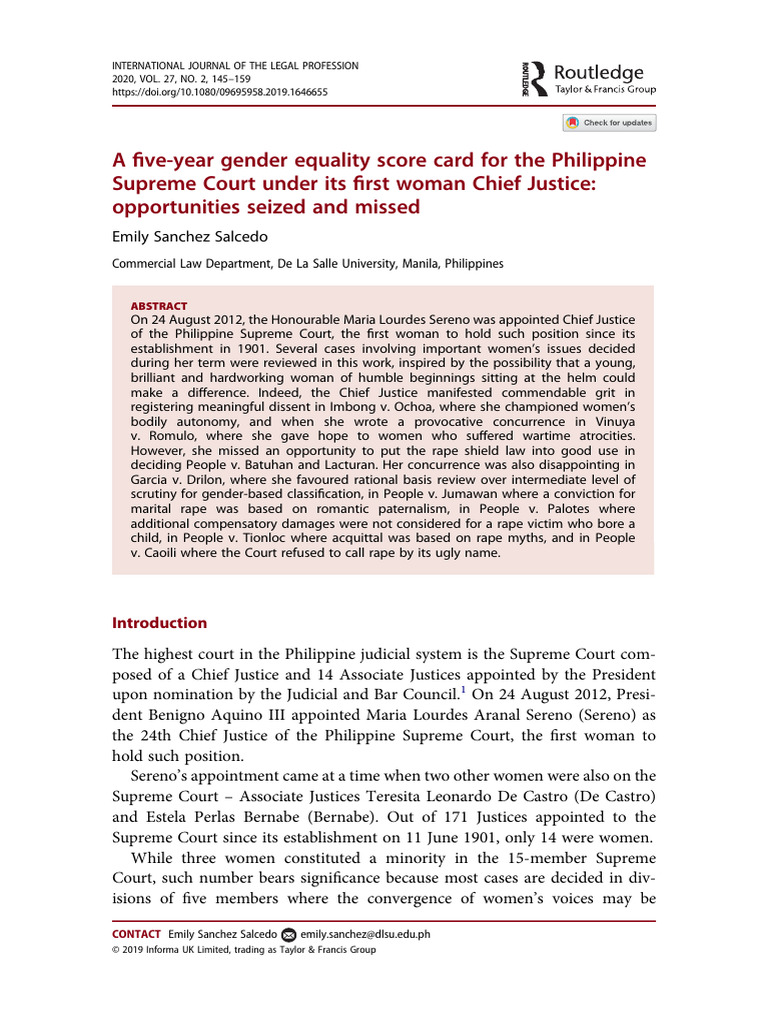 A Five Year Gender Equality Score Card For The Philippine Supreme Court A Five Year Gender Equality Score Card For The Philippine Supreme Court