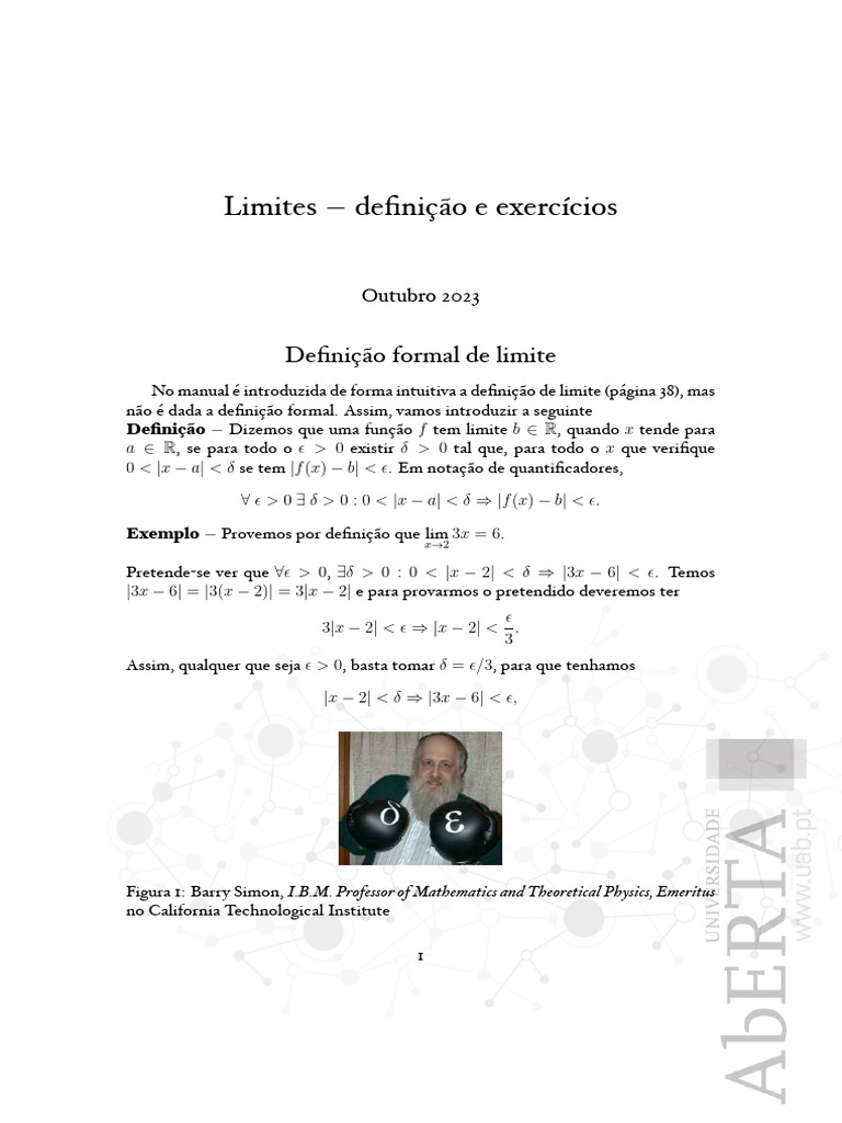 Definição Formal de Limites | PDF | Analise matemática | Matemática