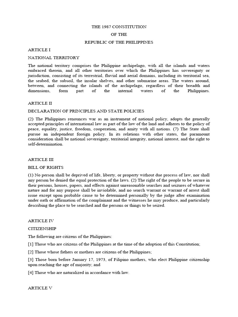 1987 Philippine Constitution Overview | PDF | Politics | Social Science