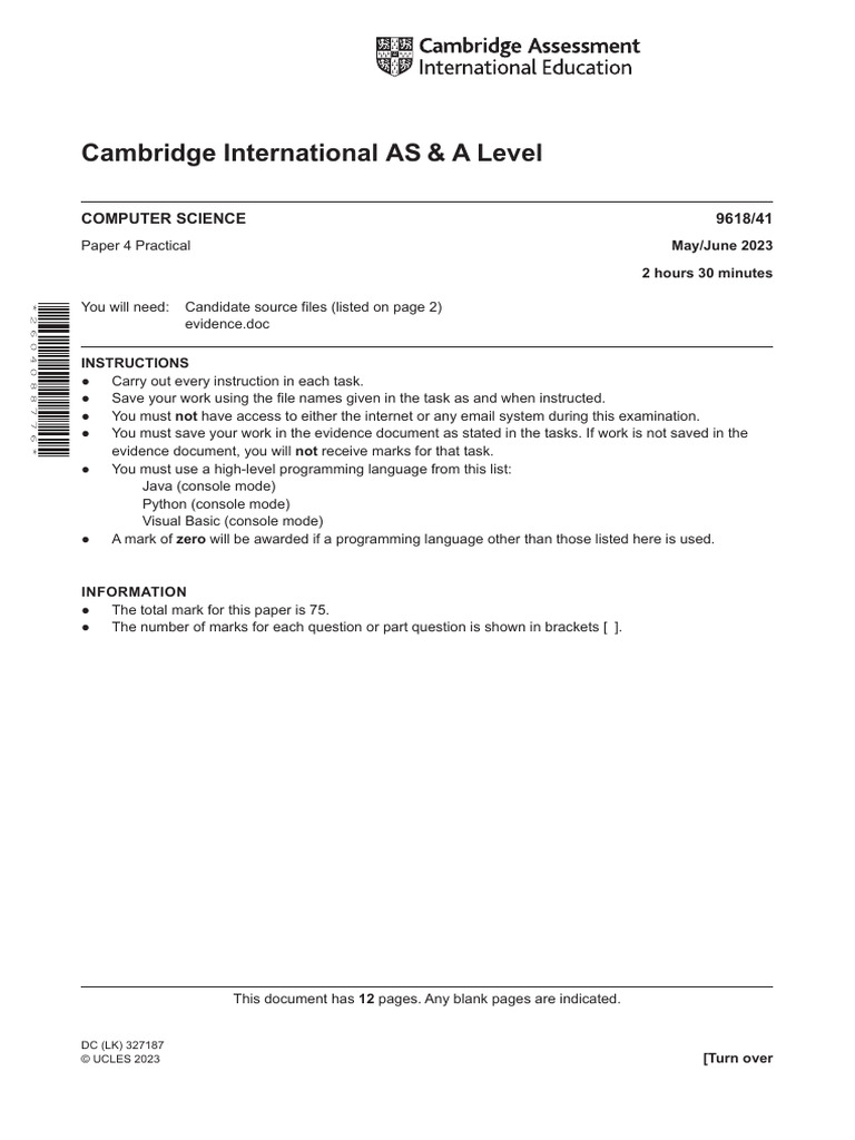 Computer Science Practical Exam 2023 | PDF | Constructor (Object ...