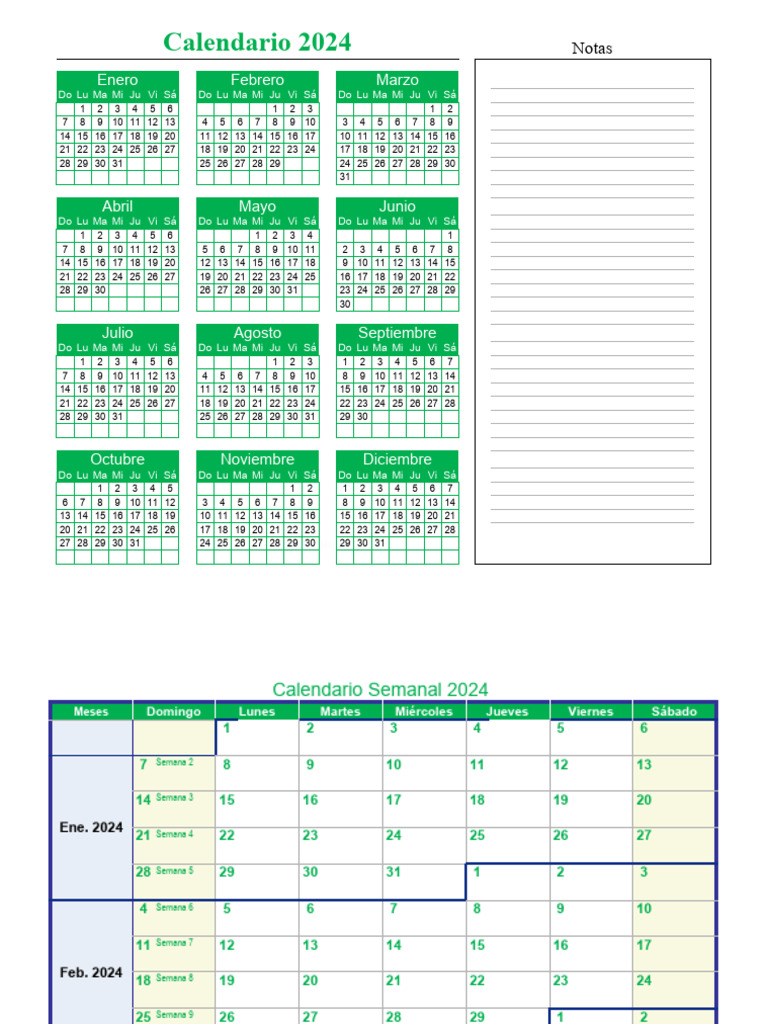 Calendario 2024 Editable en Excel | PDF