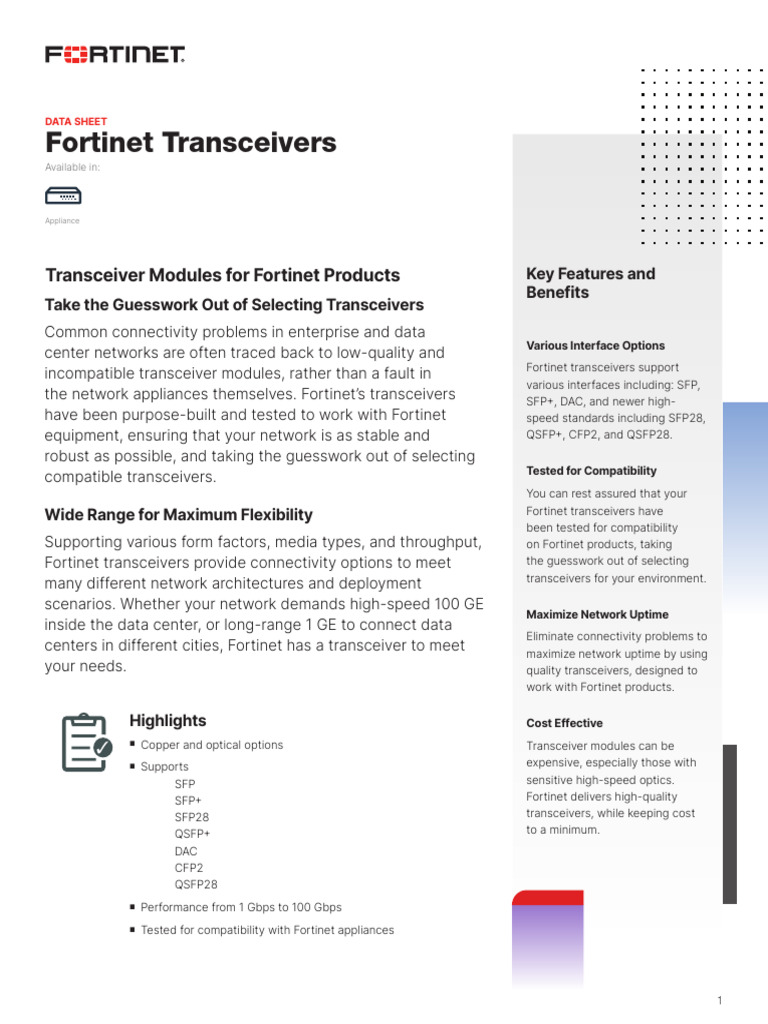 Fortinet Transceiver Compatibility Guide | PDF | Physical Layer ...