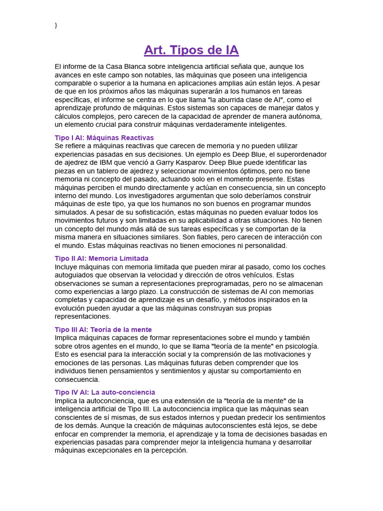 Tipos de Inteligencia Artificial | PDF | Inteligencia (IA) y semántica ...