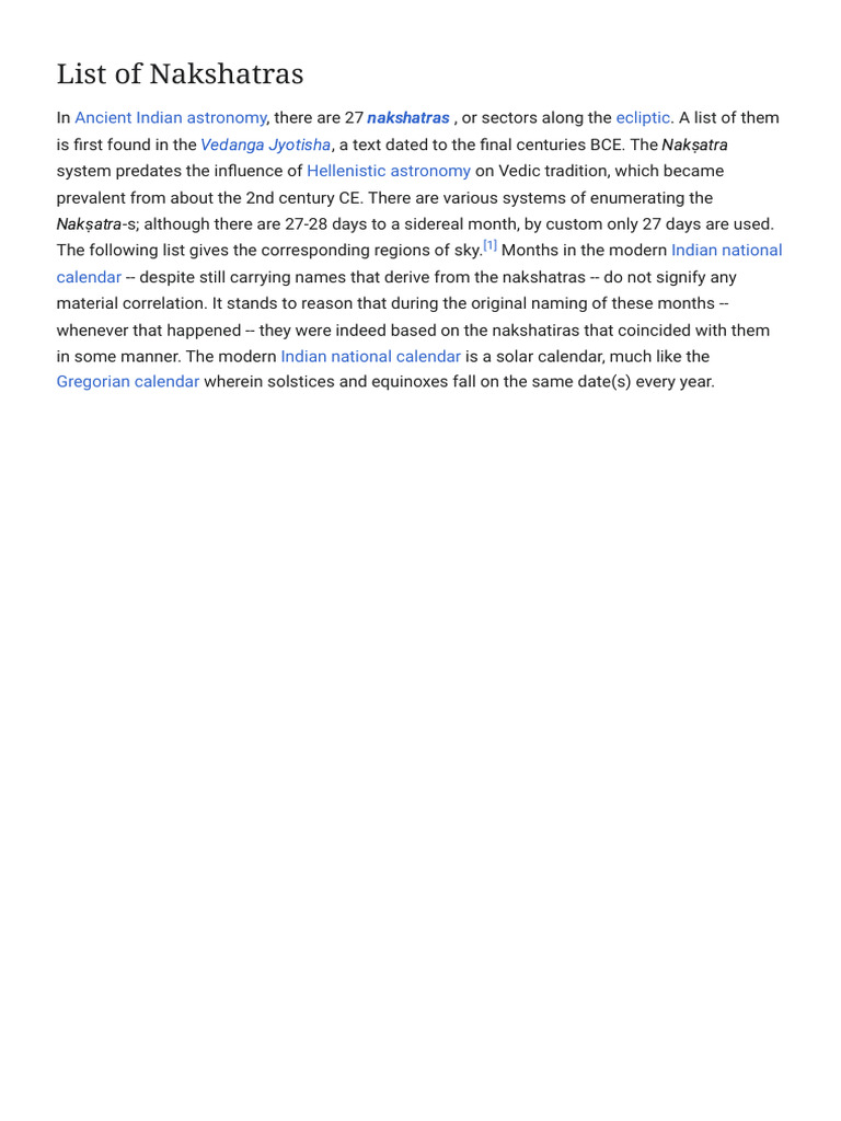 List Of Nakshatras Wiki