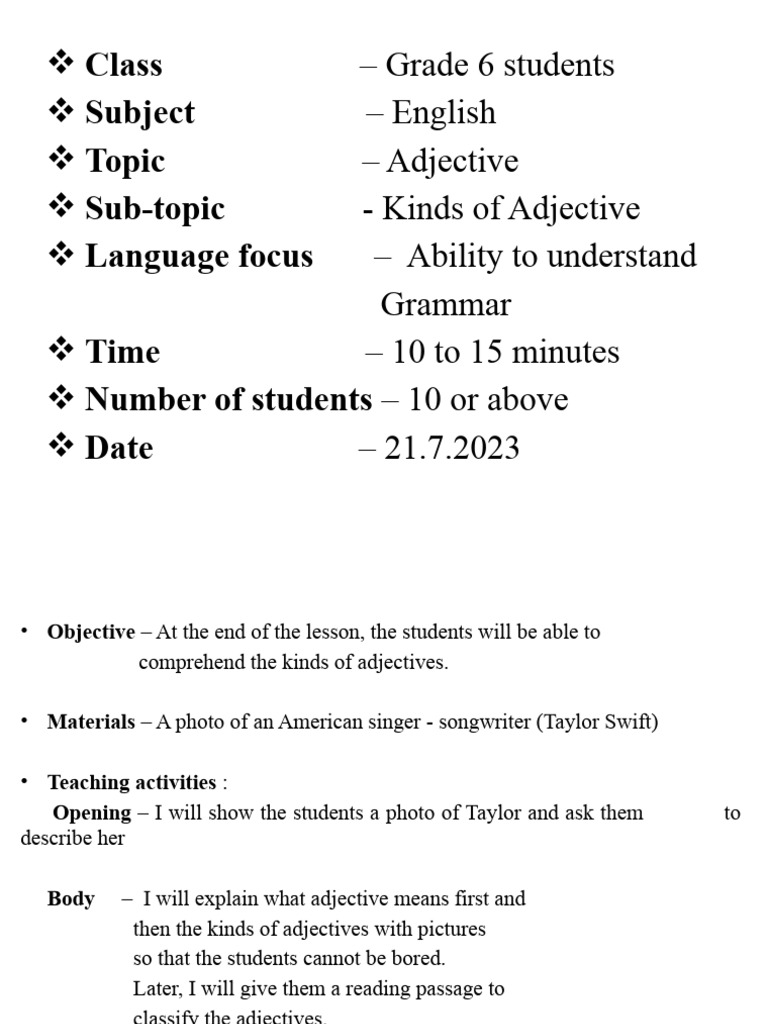 Grade 6: Understanding Adjectives | PDF | Foreign Language Studies