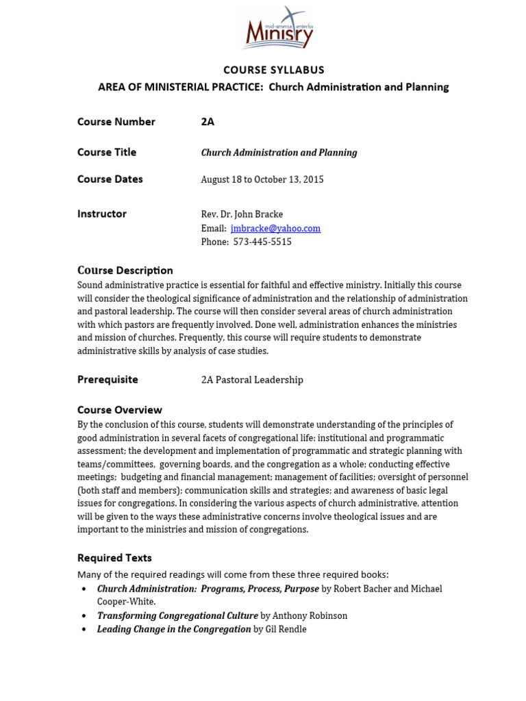 Church Administration Course Syllabus | PDF | Laity | Christian Church ...