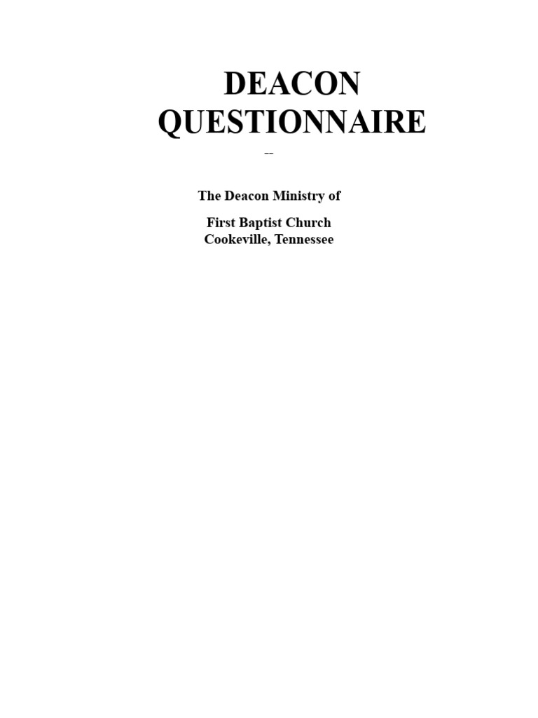 Deacon Questionnaire for First Baptist Church | PDF | Deacon | Southern ...