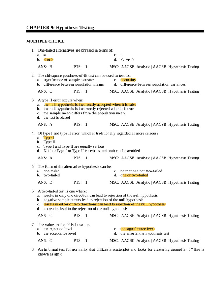 Chapter - 09 Hypothsis Testing | PDF | P Value | Statistical Hypothesis ...