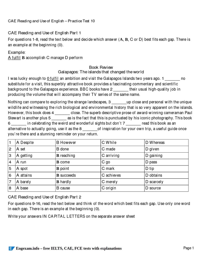 Cae Reading And Use Of English Practice Test 4 – LCDEZ