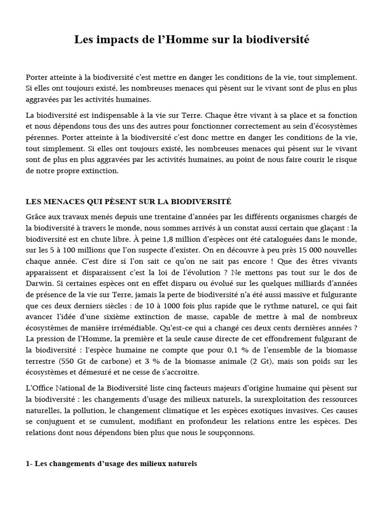Impacts Humains sur la Biodiversité | PDF | Biodiversité | la pollution