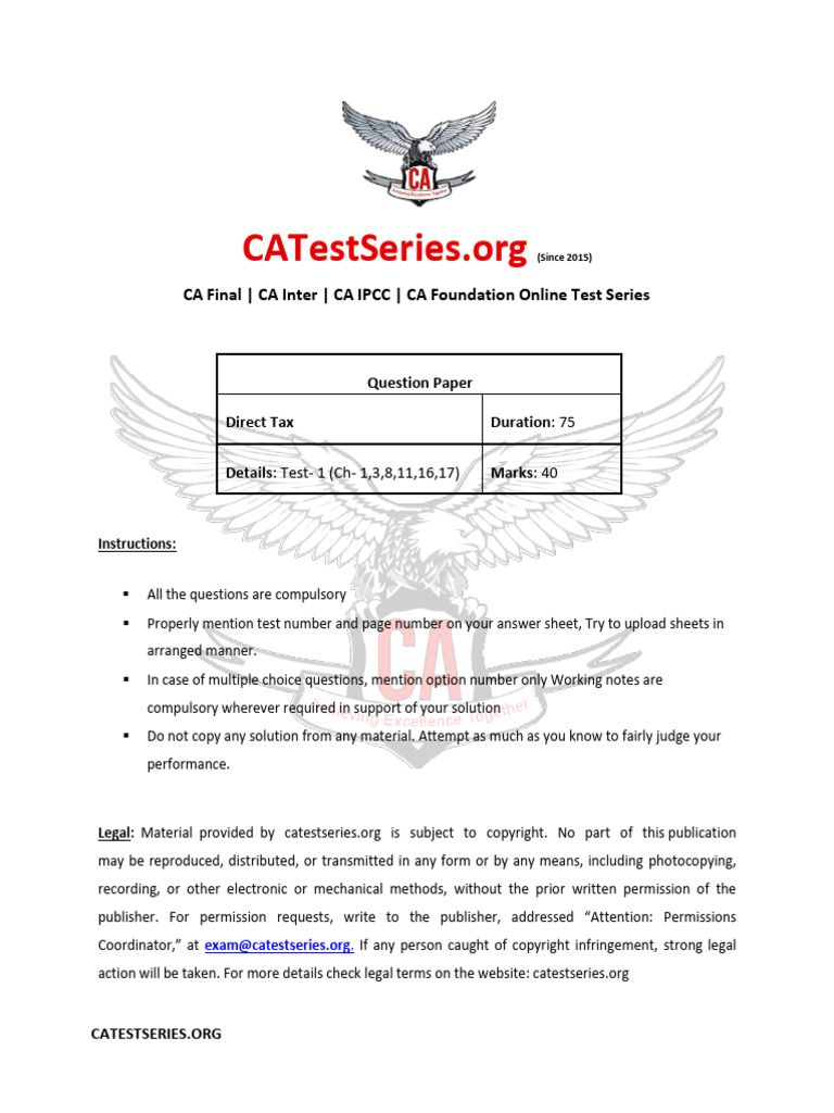 Direct Tax Laws Detail Test 1 May 2024 Test Paper 1702105507 | PDF ...