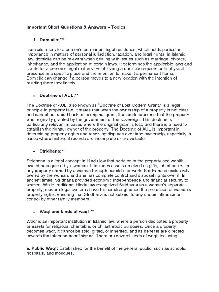 Family Law 2-Important Short Questions | PDF | Will And Testament ...