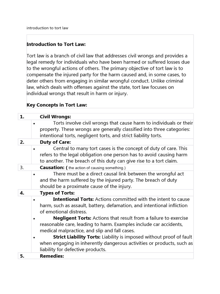 Overview of Tort Law Principles | PDF | Tort | Fiduciary
