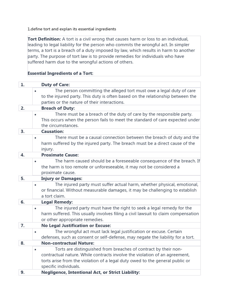 Essentials of Tort Law Explained | PDF | Tort | Damages