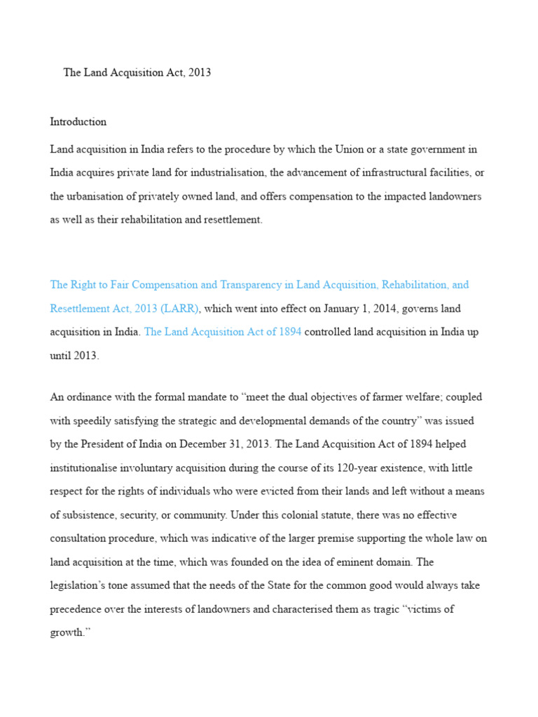 Overview of the Land Acquisition Act 2013 | PDF | Eminent Domain ...