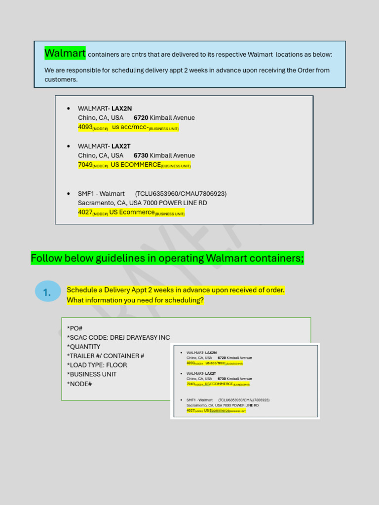 Walmart Container Delivery Procedures | PDF | Service Industries ...