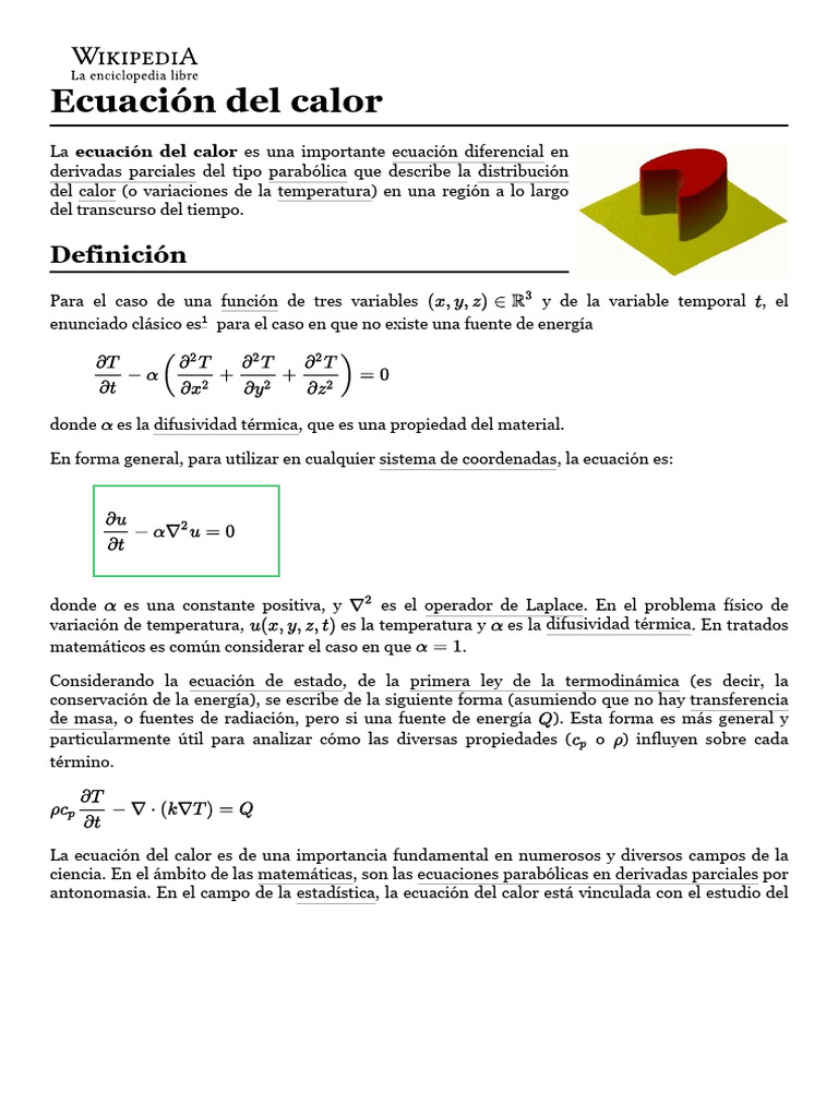 Ecuación Del Calor Wikipedia, La Enciclopedia Libre Descargar