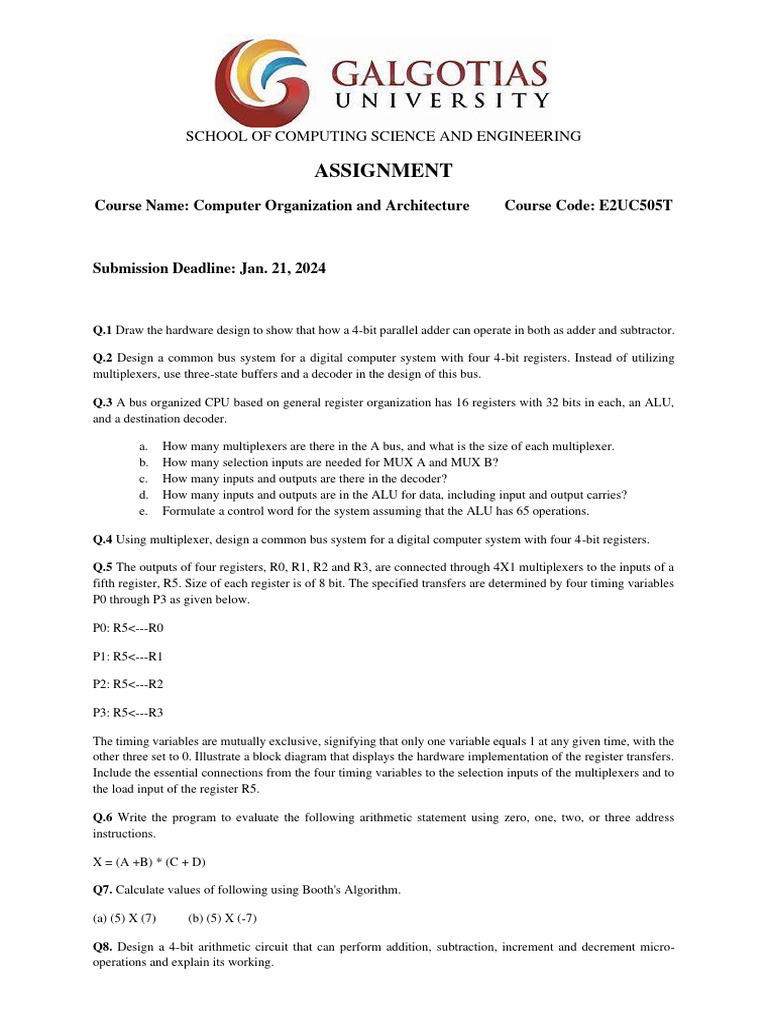 ALU Design and Bus System Assignment | PDF