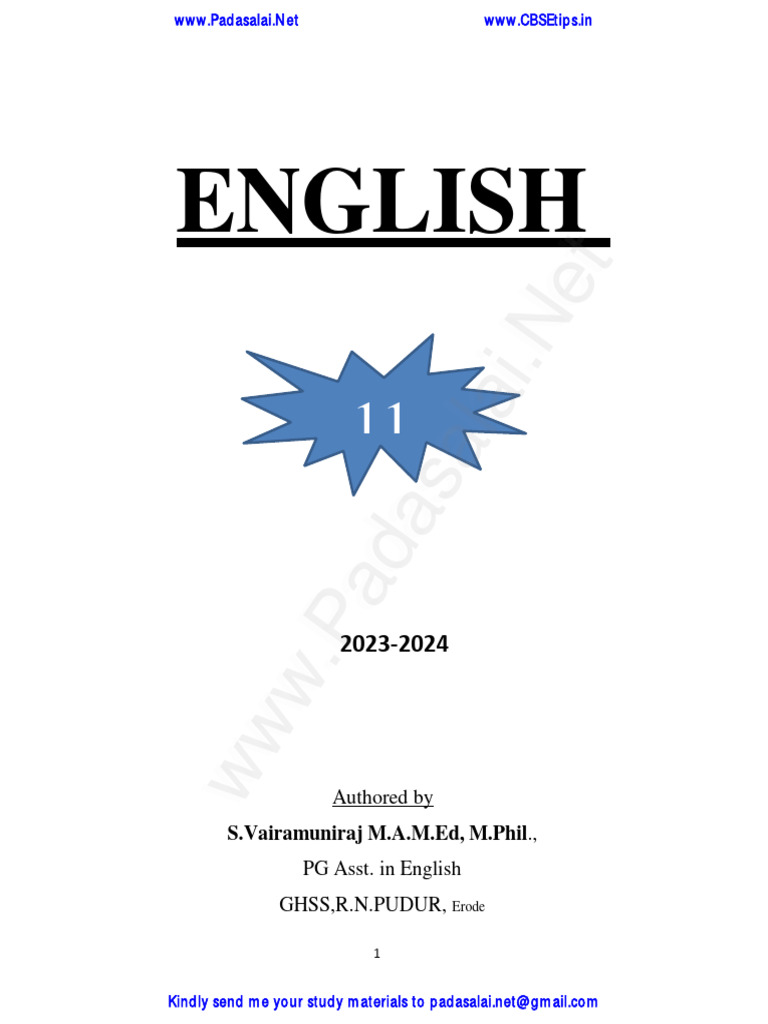 11th English Study Material 2023-2024 | PDF | Morphology | Linguistics