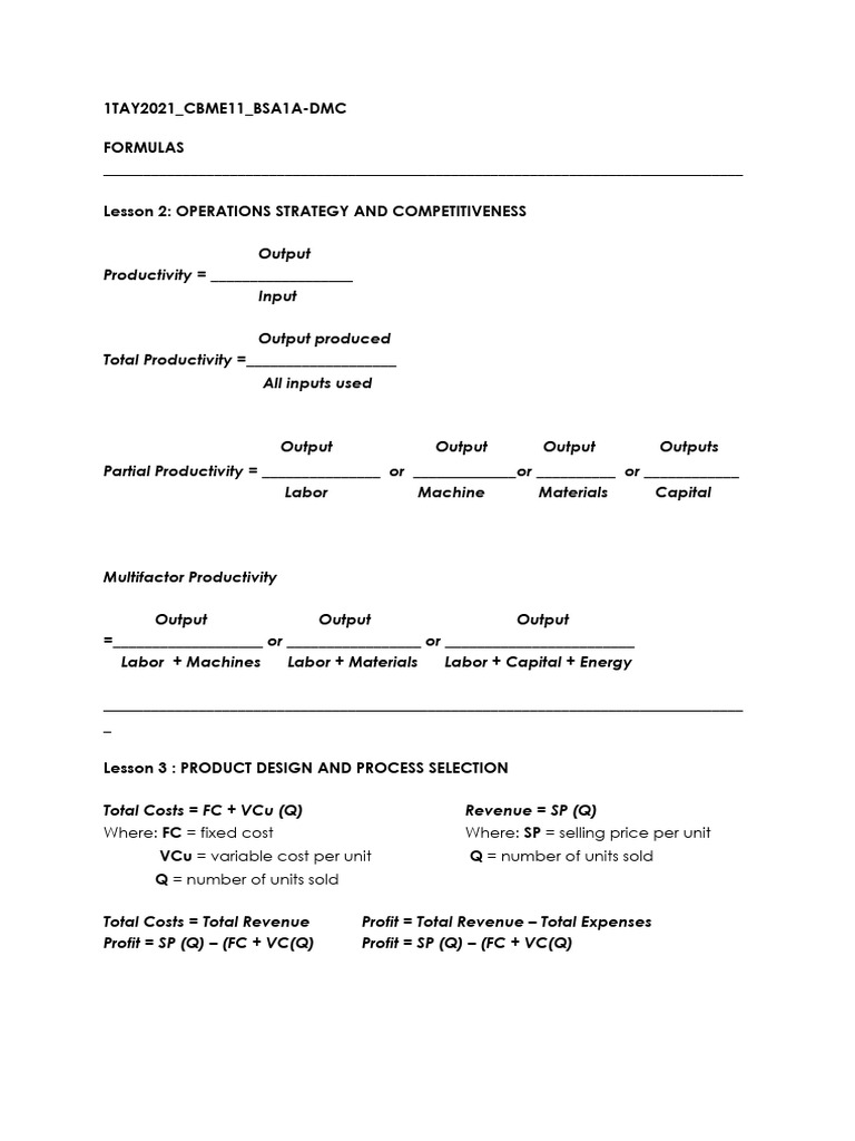 Formulas 101 | PDF
