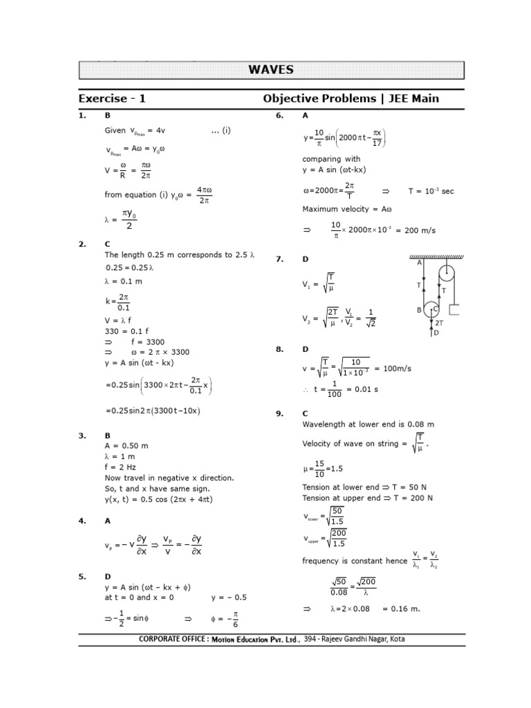 Physics Waves Solutions for JEE Main | PDF | Waves | Wavelength