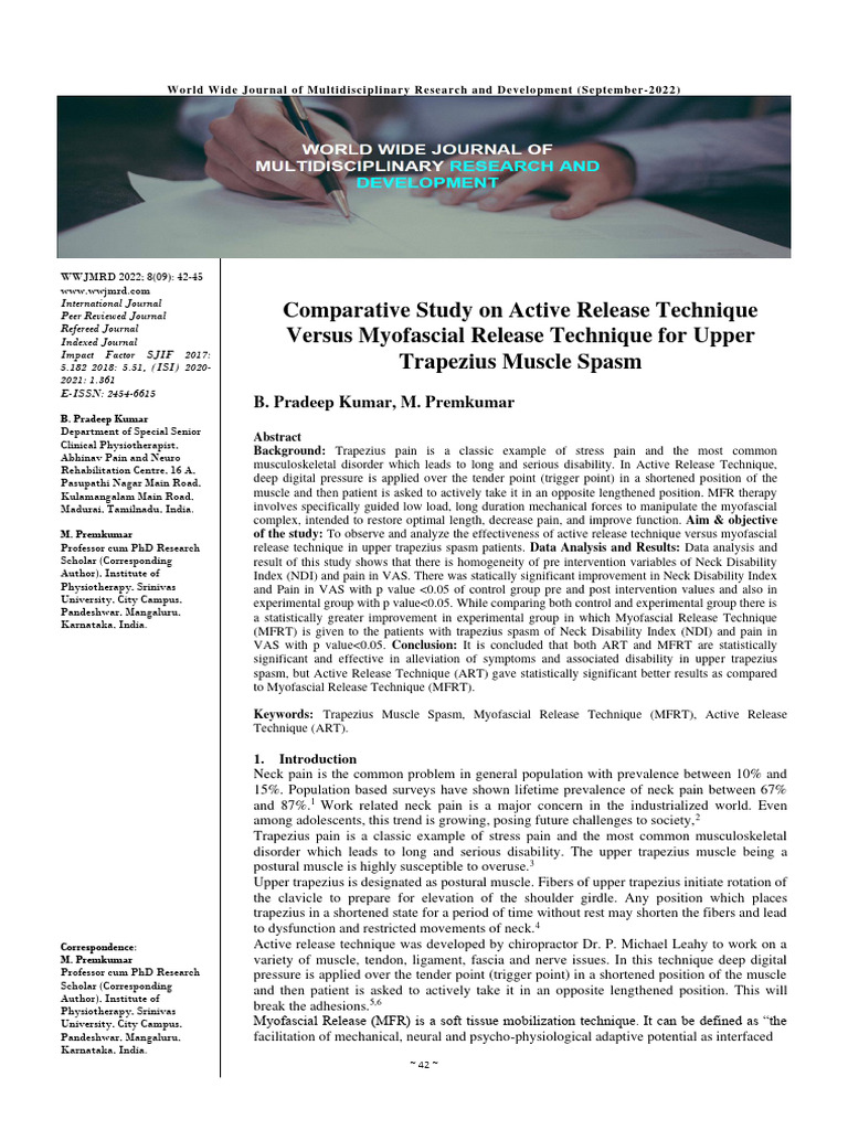 MFR vs ART for Upper Trapezius Spasm | PDF | Physical Therapy | Massage