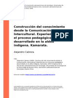 Alejandro Cabrera (2009) - Construcción Del Conocimiento Desde La Comunicación. Intercultural. Experiencias en El Proceso Pedagógico D (... )
