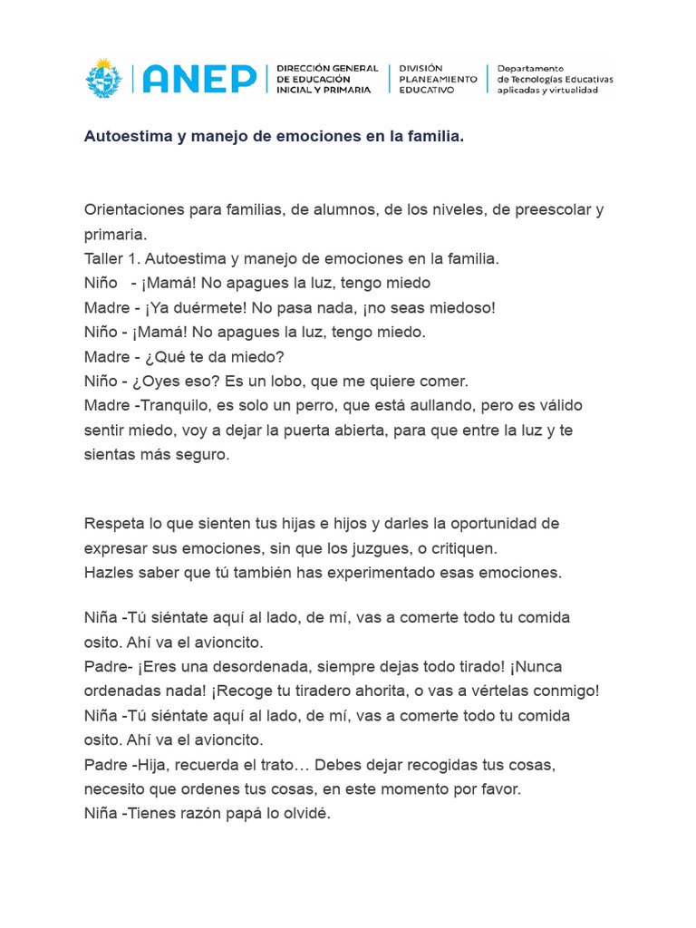 Autoestima y Manejo de Emociones en La Familia | PDF