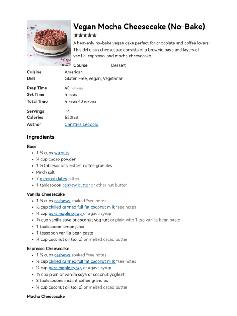 Vegan Mocha Cheesecake Delight | PDF | Fat | Chocolate
