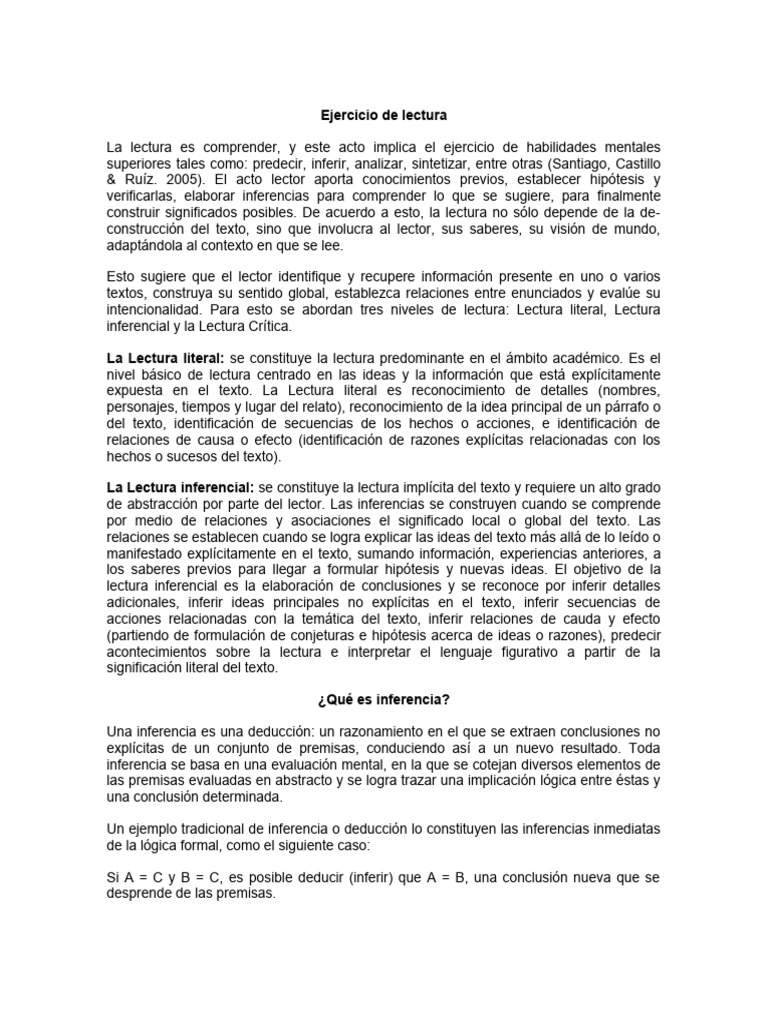 Ejercicio de Lectura Grado 10°A | PDF | Inferencia | Razonamiento deductivo
