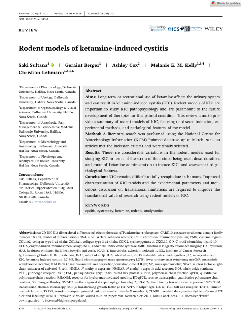 Neurourology and Urodynamics - 2021 - Sultana - Rodent Models of ...