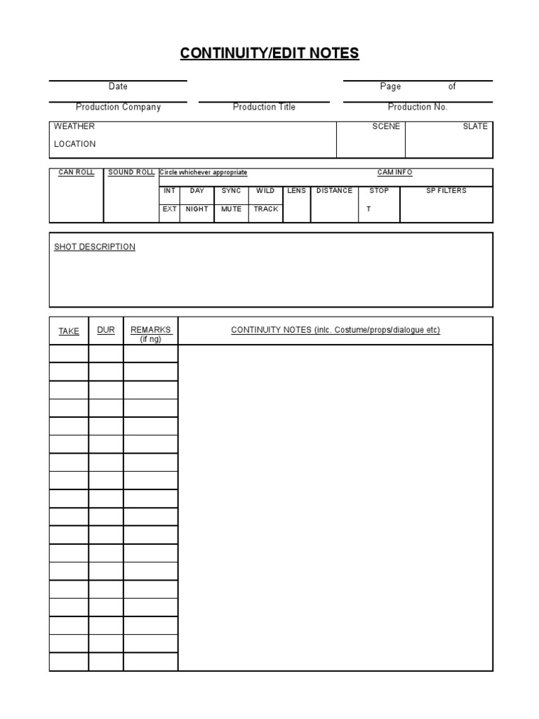 Continuity Book Template