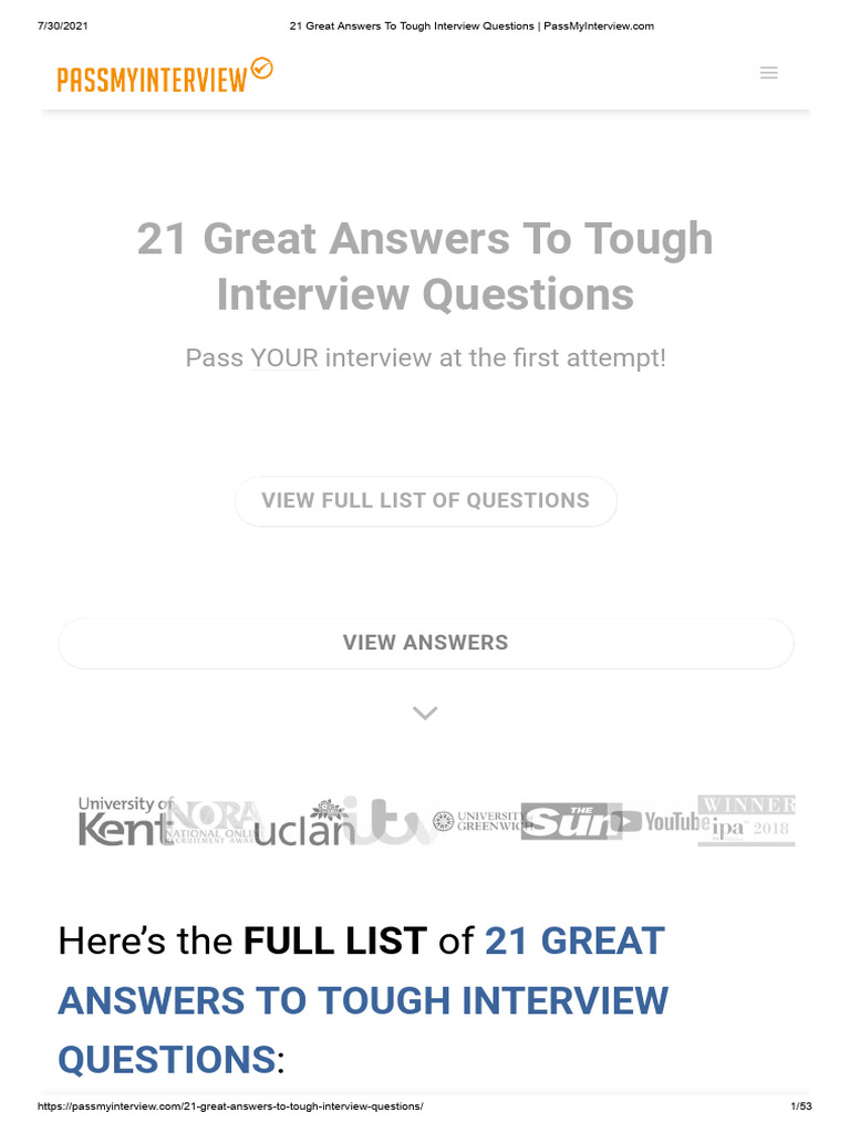 21 Answers to Tough Interview Questions | PDF | Job Interview | Interview