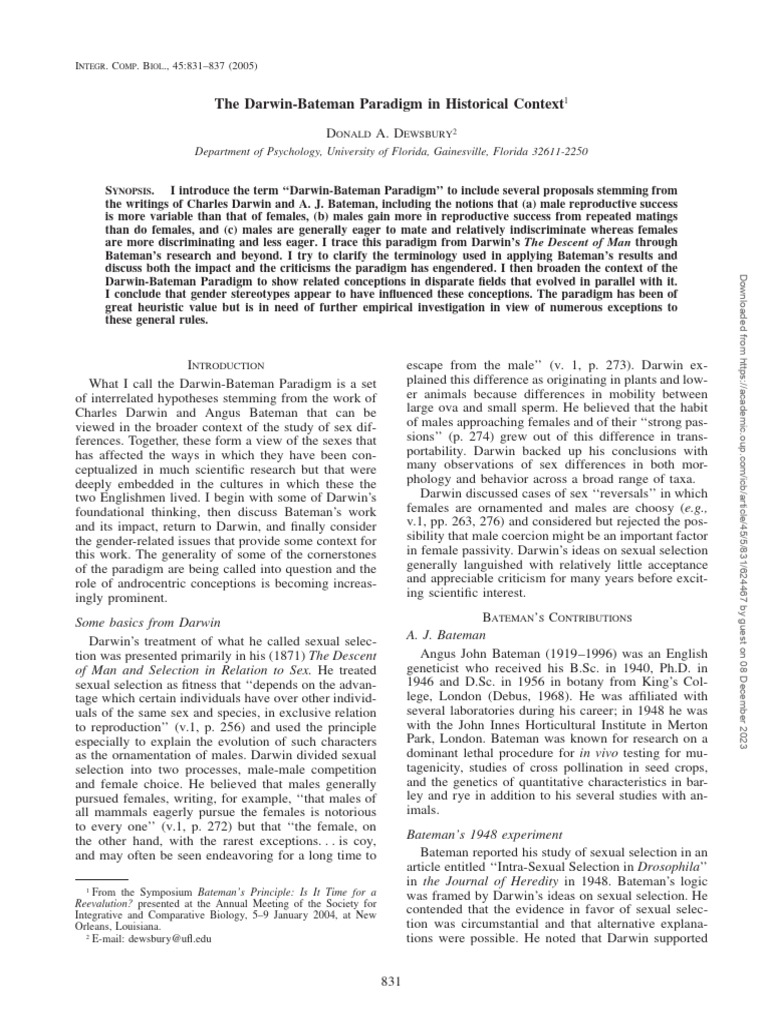 The Darwin-Bateman Paradigm in Historical Context | PDF | Sexual ...