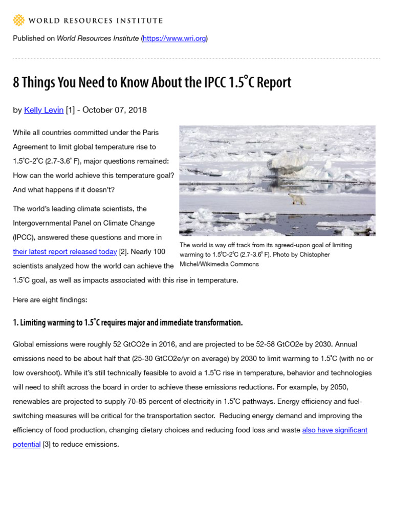 8 Things You Need To Know About The IPCC 1.5 C Report | PDF | Climate ...
