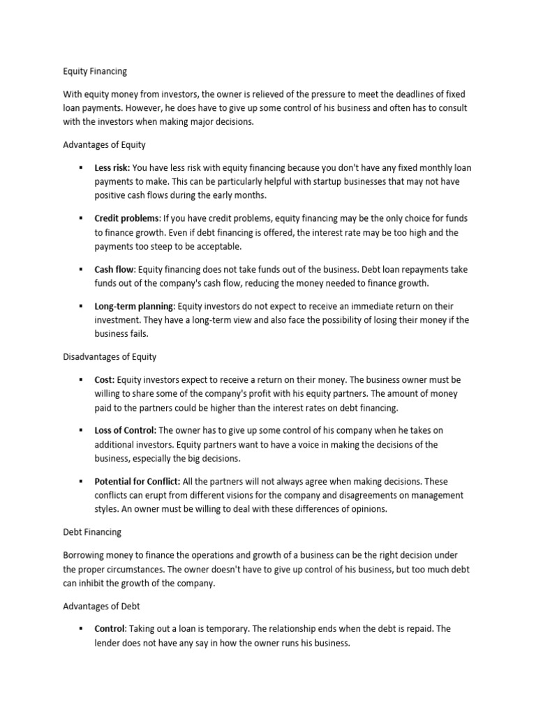 differences between Equity and Debt | PDF | Debt | Loans