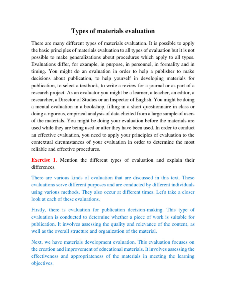 05 08 2023 Types of Materials Evaluation | PDF | Evaluation ...