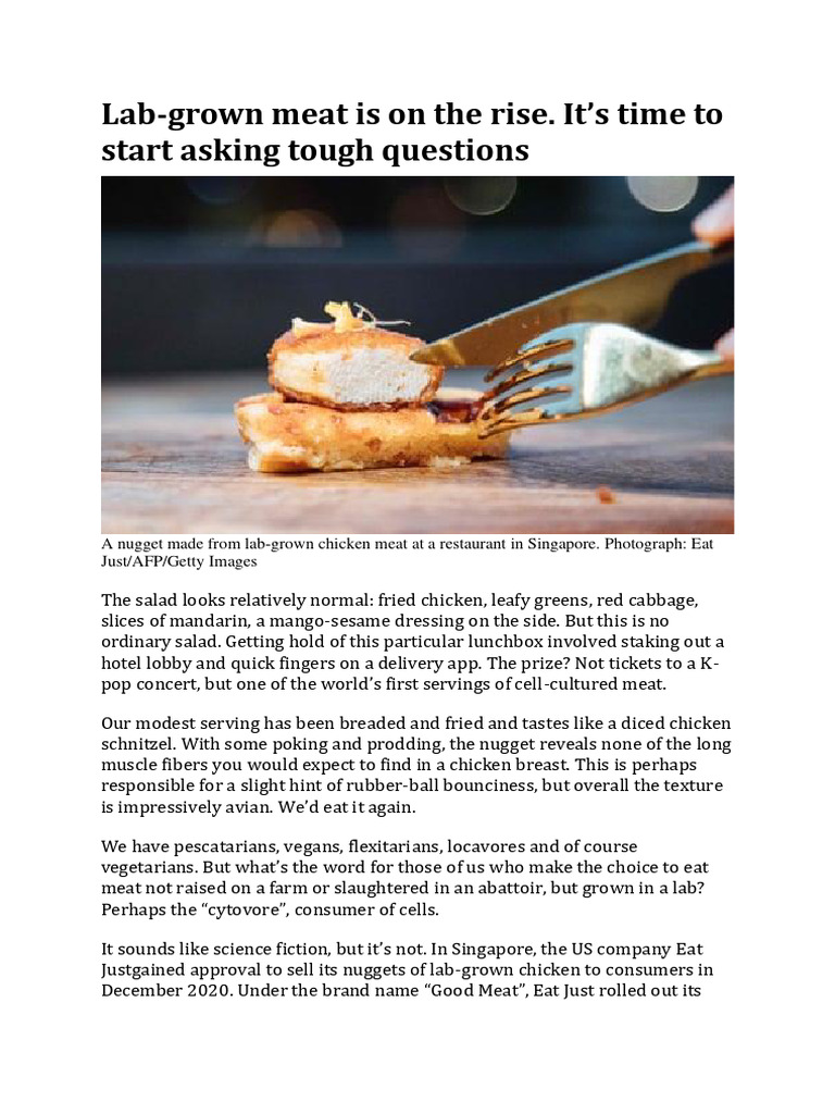Article On Lab Grown Meat | PDF | Meat | Food And Drink