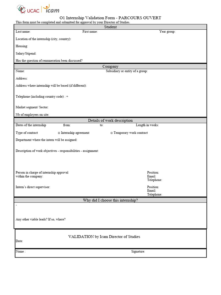Internship Validation Form Template | PDF
