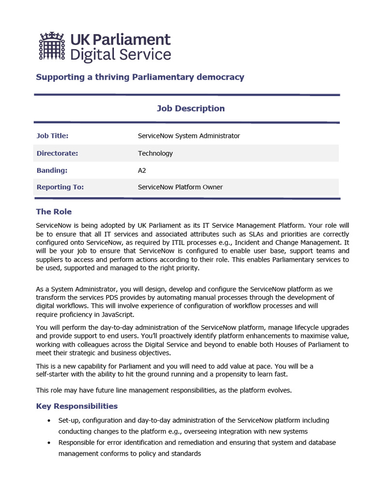 ServiceNow System Administrator JD | PDF | User (Computing) | Operating ...